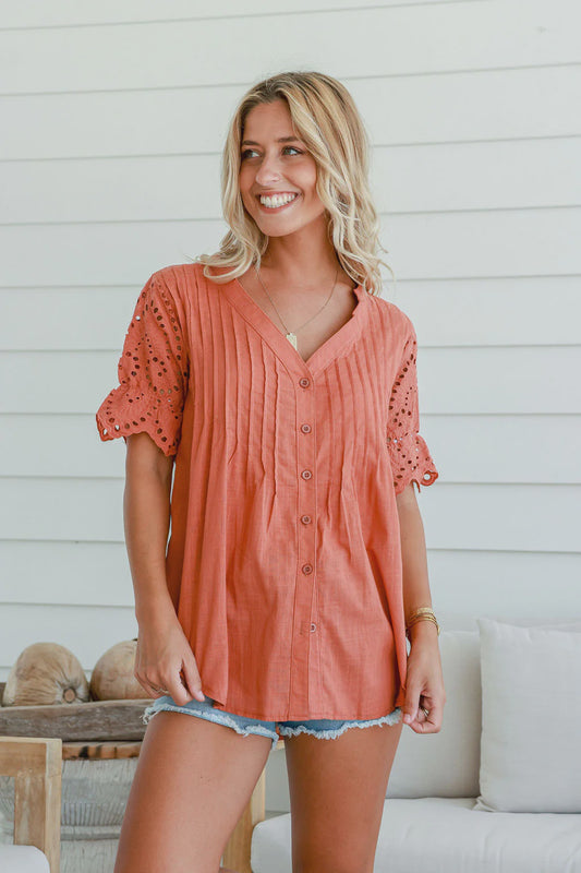 Tan Broderie Blouse